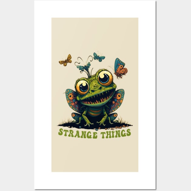 Strange Things -  cute frog playing with butterflies Wall Art by Switch-Case